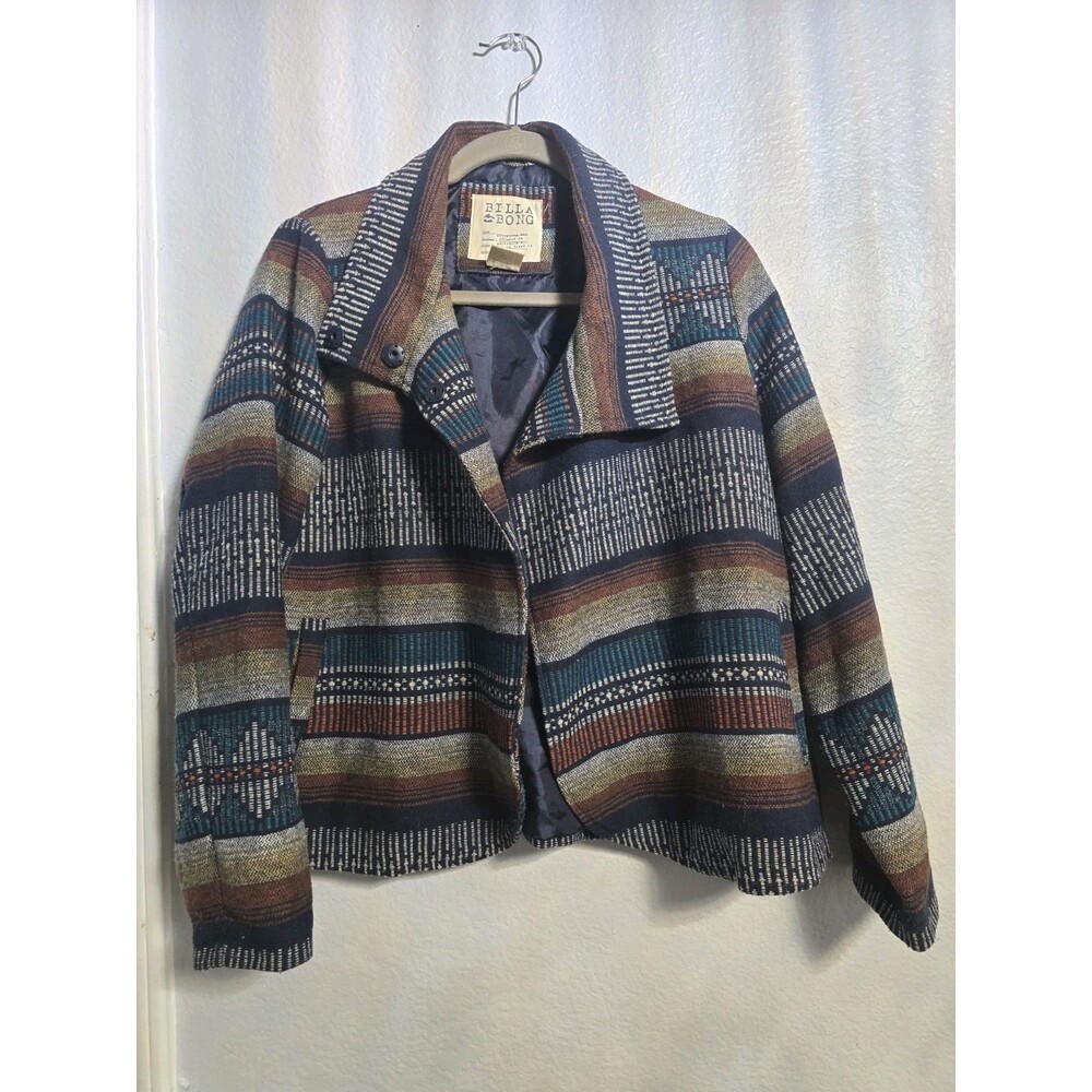 Vtg Coogi Style Multicolor Tribal Aztec Knit Pocket Blazer Poncho Boho Southwest
